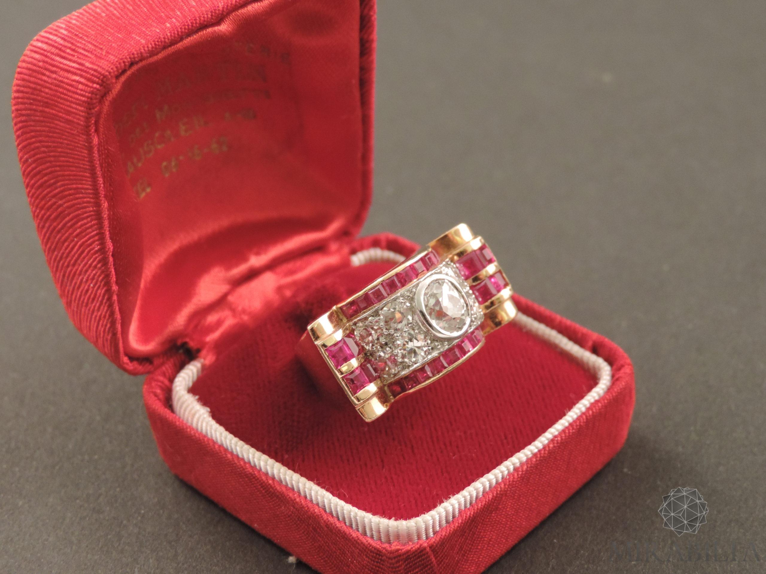Anello oro diamanti rubini art déco Anello oro diamanti rubini art déco
